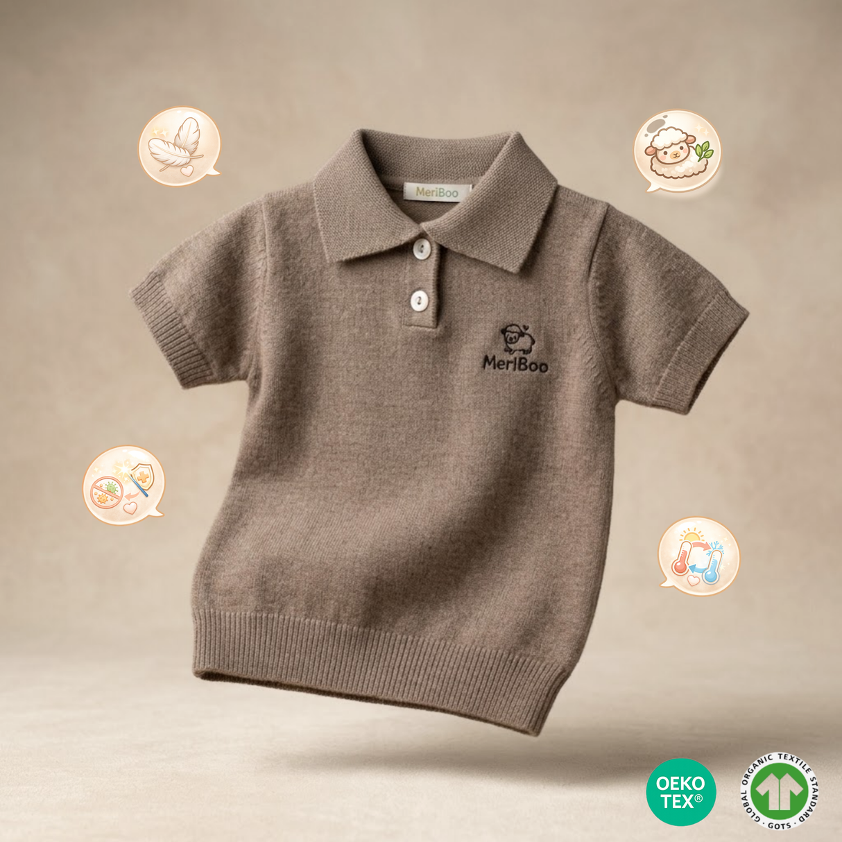 Bluză tricotată pentru copii cu guler din 100% lână merino organică