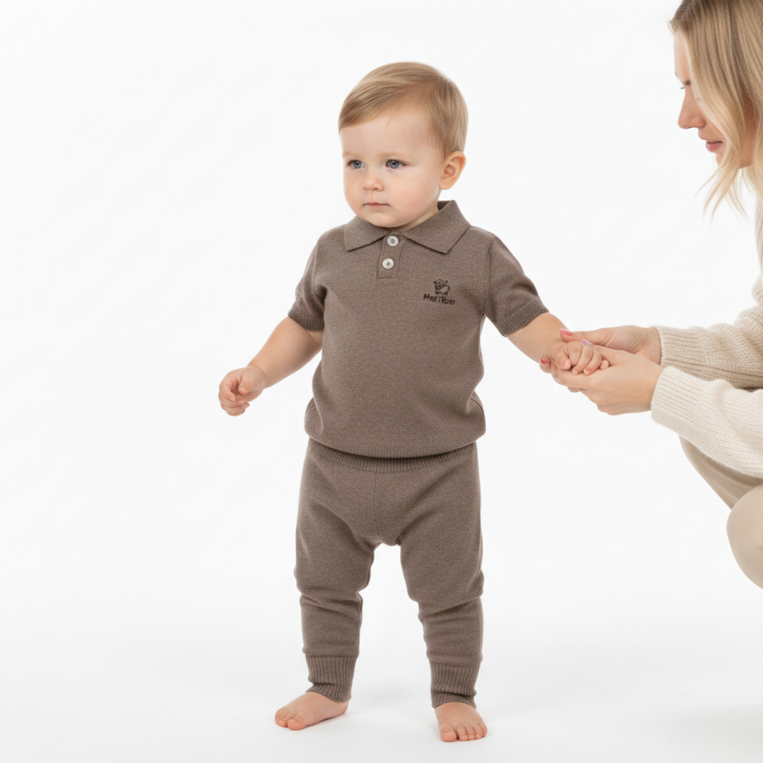 Bluză tricotată pentru copii cu guler din 100% lână merino organică