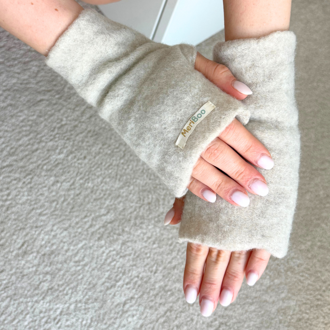 Organic merino wool fingerless gloves