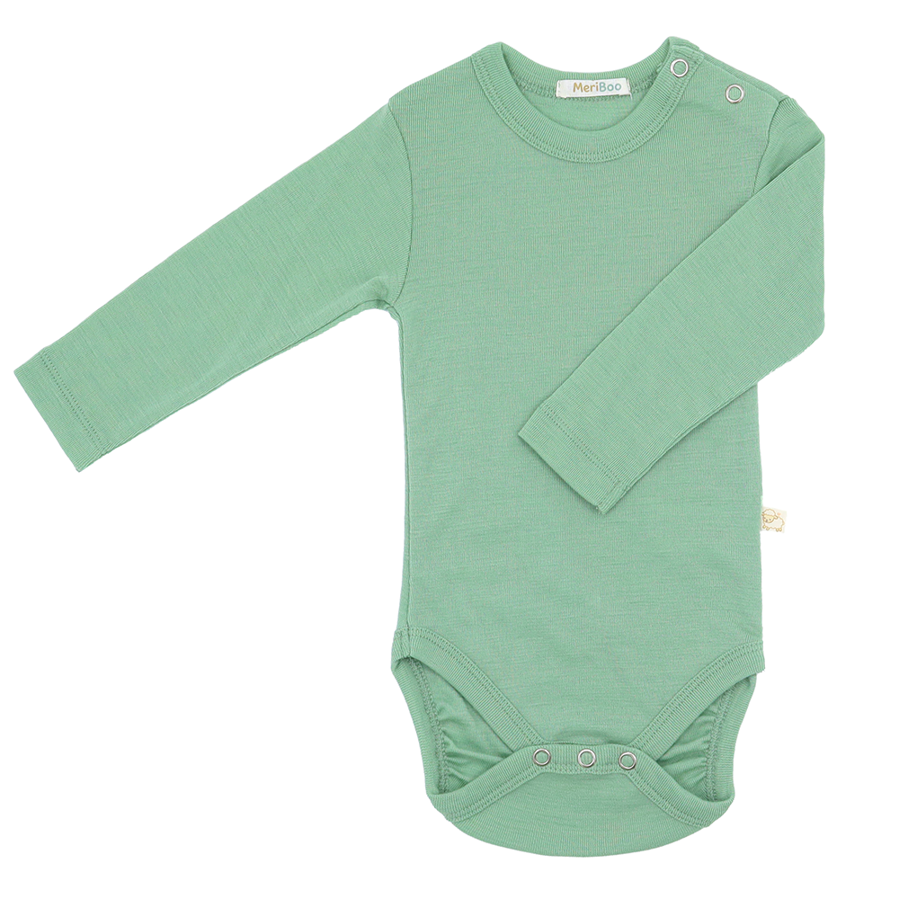 Set of 3 long-sleeved bodysuits with button-down neckline made of 100% organic merino wool