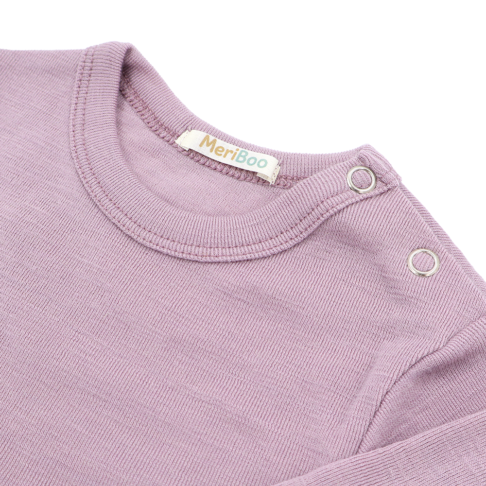 Set of 3 long-sleeved bodysuits with button-down neckline made of 100% organic merino wool