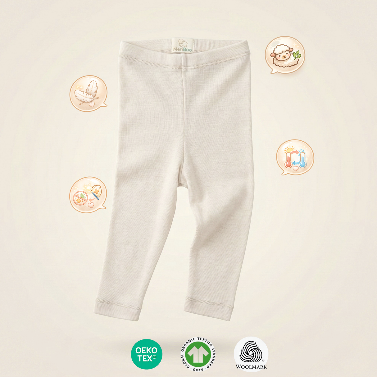 Pack of 3 leggings made of 100% certified fine merino