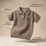 Детска плетена блузка с якичка от 100% органично мерино