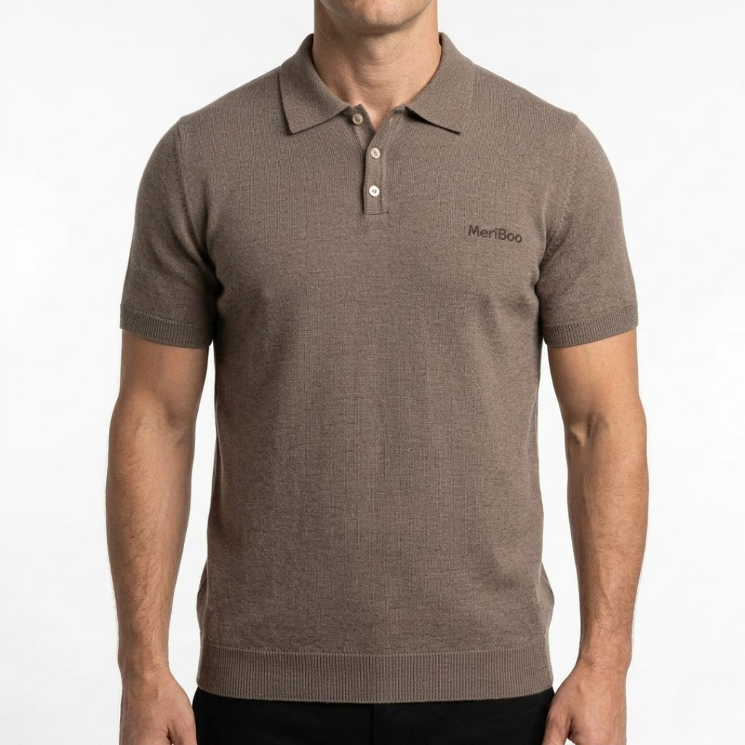 Bluză tricotată pentru bărbați cu guler din 100% lână merino organică
