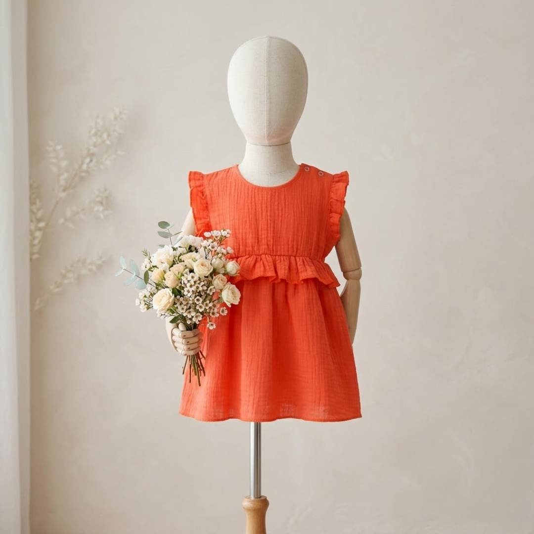 Rochie „Soft Breeze” din 100% muselină organică cu nasturi pentru îmbrăcare ușoară